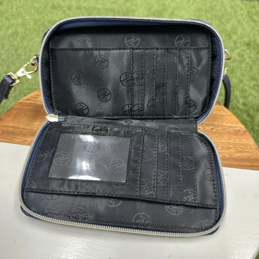 ADRIENNE VITTADINI Charging Wallet Crossbody RFID Protection NAVY SAFFIANO‎ - Picture 10 of 14